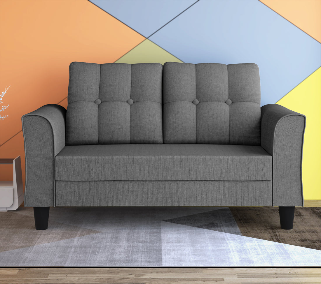 Adorn India Maddox Tufted 2 Seater Sofa (Grey) (3 Year Warranty)
