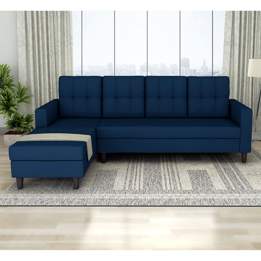 Adorn India Darcy L Shape 6 Seater Sofa Set (LHS) (Blue) (3 Year Warranty)