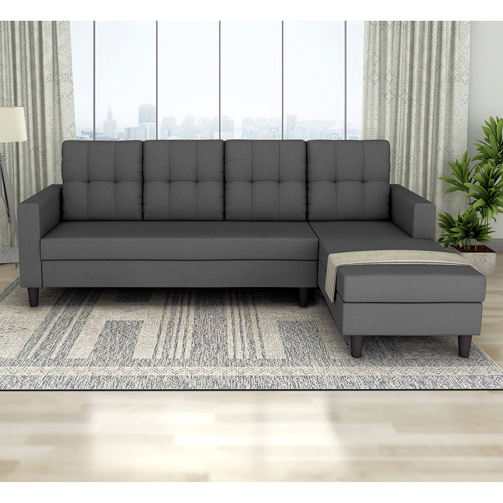 Adorn India Darcy L Shape 6 Seater Sofa Set (RHS) (Grey) (3 Year Warranty)