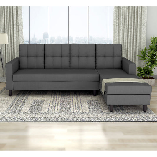 Adorn India Darcy L Shape 6 Seater Sofa Set (RHS) (Grey) (3 Year Warranty)