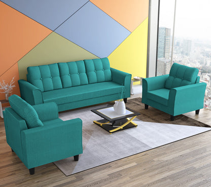 Adorn India Maddox Tufted 3-1-1 5 Seater Sofa Set (Aqua Blue)