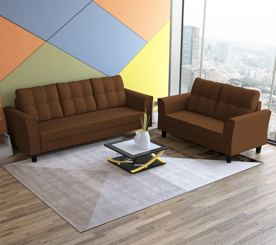 Maddox Tufted 3+2 5 Seater Sofa Set (Brown)