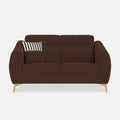 Adorn India Premium Luster Plus 2 Seater Sofa | Velvet Suede Fabric | 3-Year Warranty | Color Brown with Golden Legs & Striped Pattern Cushion