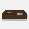Adorn India Premium Luster Plus 3 Seater Sofa | Velvet Suede Fabric | 3-Year Warranty | Color Brown with Golden Legs & Striped Pattern Cushion