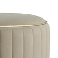 Adorn India Olivia Round 1 Seater Ottoman Pouffe Striped Pattern with Velvet Suede Fabric (Beige)