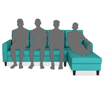 Adorn India Darcy L Shape 6 Seater Sofa Set (RHS) (Aqua Blue) (3 Year Warranty)