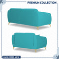 Adorn India Premium Luster Plus 3-2 Sofa Set | Velvet Suede Fabric | 3-Year Warranty | Color Aqua Blue with Golden Legs & Striped Pattern Cushion