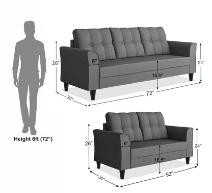 Adorn India Maddox Tufted 3+2 5 Seater Sofa Set (Grey)