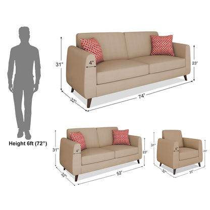 Adorn India Harlem 6 Seater 3+2+1 Fabric Sofa Set (Beige)