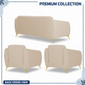 Adorn India Premium Luster Plus 3-1-1 Sofa Set | Velvet Suede Fabric | 3-Year Warranty | Color Beige with Golden Legs & Striped Pattern Cushion