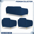Adorn India Premium Luster Plus 3-1-1 Sofa Set | Velvet Suede Fabric | 3-Year Warranty | Color Blue with Golden Legs & Striped Pattern Cushion
