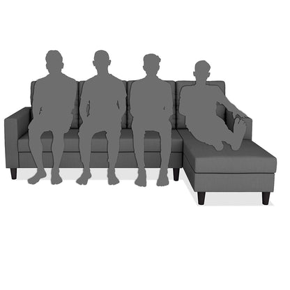 Adorn India Darcy L Shape 6 Seater Sofa Set (RHS) (Grey) (3 Year Warranty)