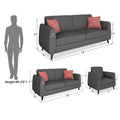 Adorn India Harlem 6 Seater 3+2+1 Fabric Sofa Set (Grey) (3 Year Warranty)