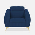 Adorn India Premium Luster Plus 1 Seater Sofa | Velvet Suede Fabric | 3-Year Warranty | Color Blue with Golden Legs & Striped Pattern Cushion