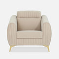 Adorn India Premium Luster Plus 1 Seater Sofa | Velvet Suede Fabric | 3-Year Warranty | Color Beige with Golden Legs & Striped Pattern Cushion