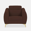 Adorn India Premium Luster Plus 1 Seater Sofa | Velvet Suede Fabric | 3-Year Warranty | Color Brown with Golden Legs & Striped Pattern Cushion