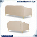 Adorn India Premium Luster Plus 3-2 Sofa Set | Velvet Suede Fabric | 3-Year Warranty | Color Beige with Golden Legs & Striped Pattern Cushion