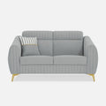 Adorn India Premium Luster Plus 2 Seater Sofa | Velvet Suede Fabric | 3-Year Warranty | Color Grey with Golden Legs & Striped Pattern Cushion