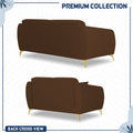 Adorn India Premium Luster Plus 3-2 Sofa Set | Velvet Suede Fabric | 3-Year Warranty | Color Brown with Golden Legs & Striped Pattern Cushion