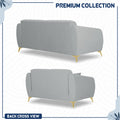 Adorn India Premium Luster Plus 3-2 Sofa Set | Velvet Suede Fabric | 3-Year Warranty | Color Grey with Golden Legs & Striped Pattern Cushion