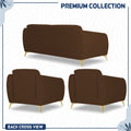 Adorn India Premium Luster Plus 3-1-1 Sofa Set | Velvet Suede Fabric | 3-Year Warranty | Color Brown with Golden Legs & Striped Pattern Cushion