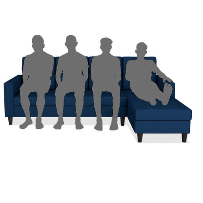 Adorn India Darcy L Shape 6 Seater Sofa Set (RHS) (Blue) (3 Year Warranty)
