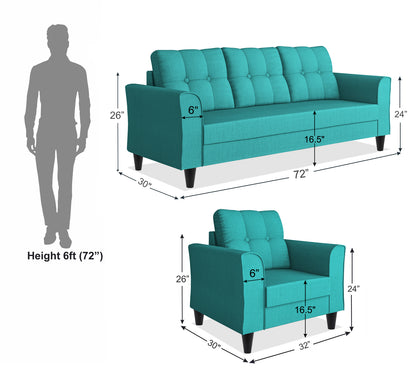 Adorn India Maddox Tufted 3-1-1 5 Seater Sofa Set (Aqua Blue)