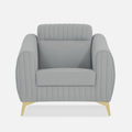 Adorn India Premium Luster Plus 1 Seater Sofa | Velvet Suede Fabric | 3-Year Warranty | Color Grey with Golden Legs & Striped Pattern Cushion