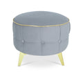 Adorn India Macolm Round 1 Seater Ottoman Pouffe Tufted Pattern with Velvet Suede Fabric (Grey)