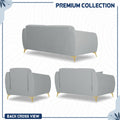 Adorn India Premium Luster Plus 3-2-1 Sofa Set | Velvet Suede Fabric | 3-Year Warranty | Color Grey with Golden Legs & Striped Pattern Cushion