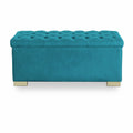 Adorn India Falcon Tufted 2 Seater Storage Ottoman Pouffe with Velvet Suede Fabric (Aqua Blue)