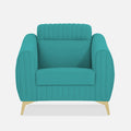 Adorn India Premium Luster Plus 1 Seater Sofa | Velvet Suede Fabric | 3-Year Warranty | Color Aqua Blue with Golden Legs & Striped Pattern Cushion