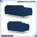 Adorn India Premium Luster Plus 3-2 Sofa Set | Velvet Suede Fabric | 3-Year Warranty | Color Blue with Golden Legs & Striped Pattern Cushion