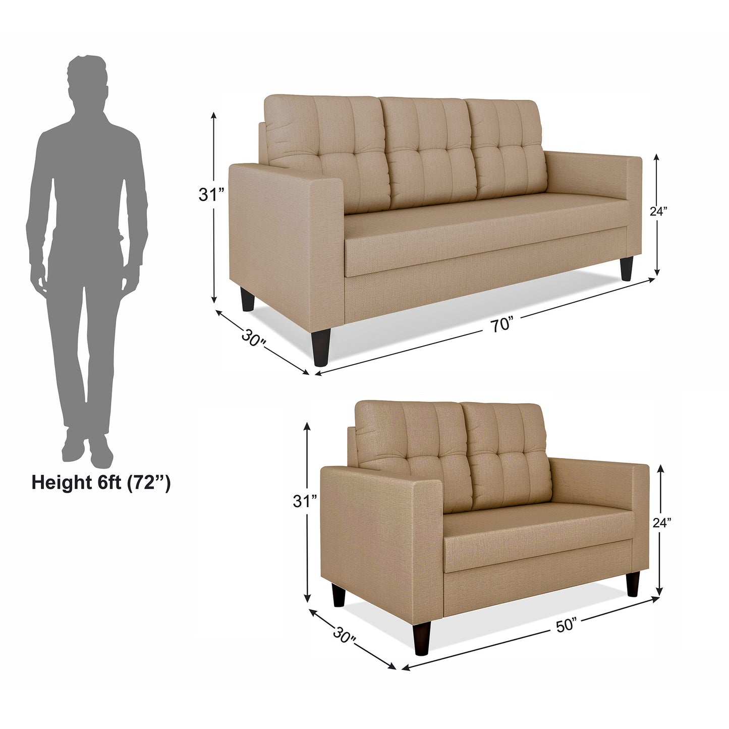 Adorn India Darcy 3-2 Five Seater Sofa Set