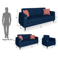 Adorn India Harlem 6 Seater 3+2+1 Fabric Sofa Set (Blue) (3 Year Warranty)
