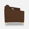 Adorn India Premium Luster Plus 3 Seater Sofa | Velvet Suede Fabric | 3-Year Warranty | Color Brown with Golden Legs & Striped Pattern Cushion