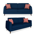 Adorn India Harlem 6 Seater 3+2+1 Fabric Sofa Set (Blue) (3 Year Warranty)