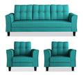 Adorn India Maddox Tufted 3-1-1 5 Seater Wood Sofa Set (Aqua Blue) (3 Year Warranty)