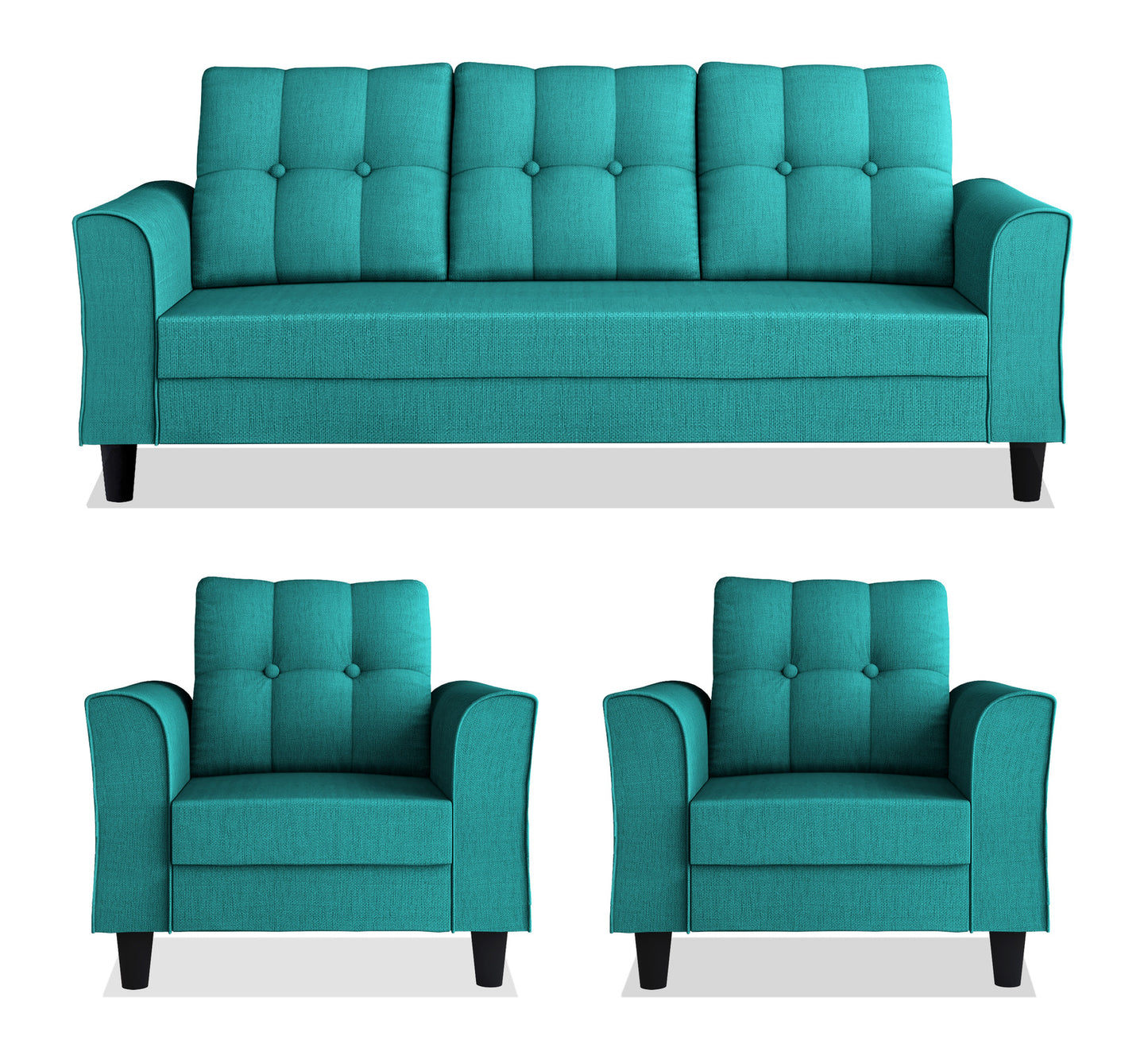 Adorn India Maddox Tufted 3-1-1 5 Seater Sofa Set (Aqua Blue)