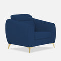 Adorn India Premium Luster Plus 1 Seater Sofa | Velvet Suede Fabric | 3-Year Warranty | Color Blue with Golden Legs & Striped Pattern Cushion