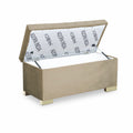 Adorn India Falcon Tufted 2 Seater Storage Ottoman Pouffe with Velvet Suede Fabric (Beige)