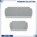 Adorn India Premium Luster Plus 3-2 Sofa Set | Velvet Suede Fabric | 3-Year Warranty | Color Grey with Golden Legs & Striped Pattern Cushion