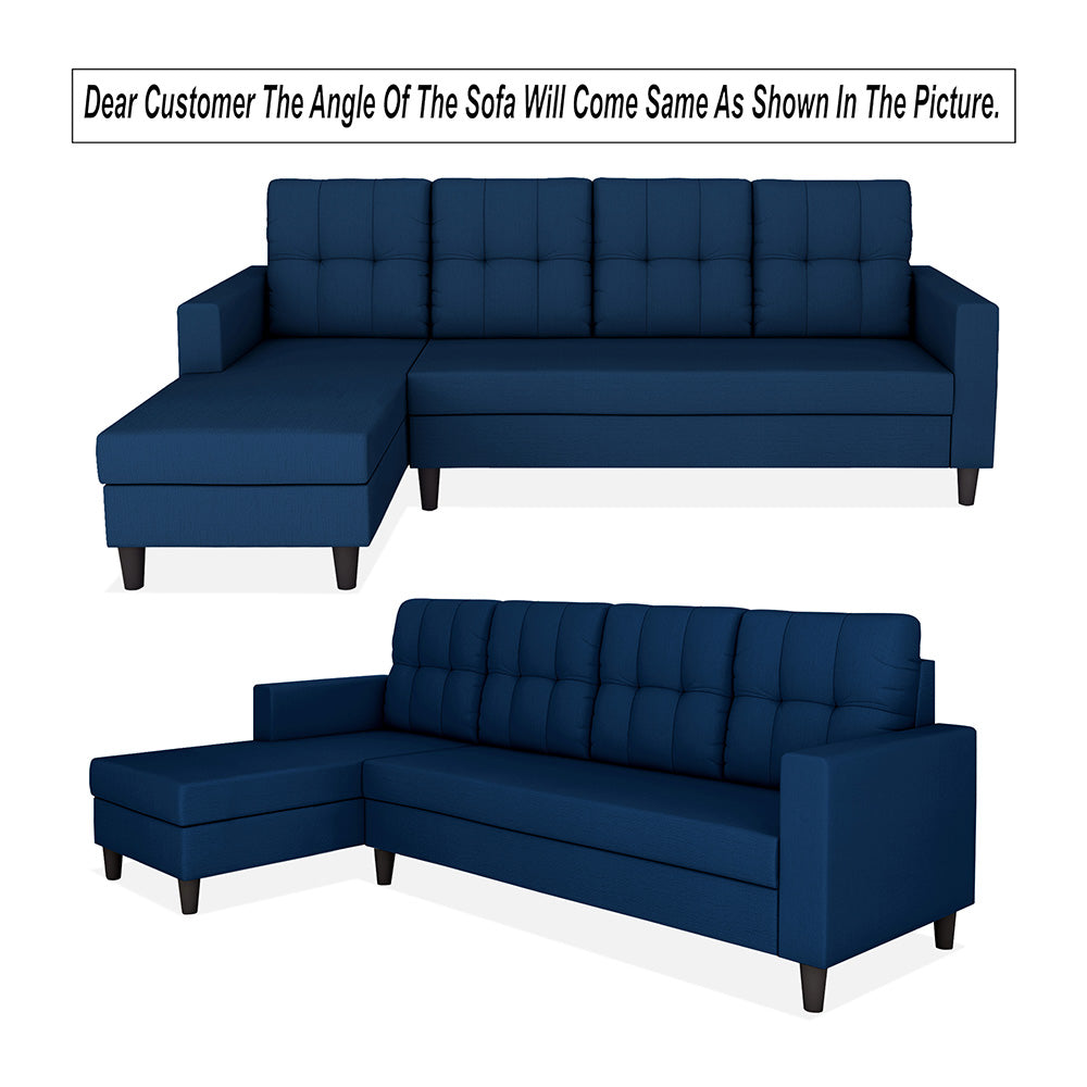 Adorn India Darcy L Shape 8 Seater Sofa Set with Center Table and 2 Ottoman Puffy (LHS) (Blue)