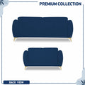 Adorn India Premium Luster Plus 3-2 Sofa Set | Velvet Suede Fabric | 3-Year Warranty | Color Blue with Golden Legs & Striped Pattern Cushion