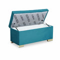 Adorn India Falcon Tufted 2 Seater Storage Ottoman Pouffe with Velvet Suede Fabric (Aqua Blue)