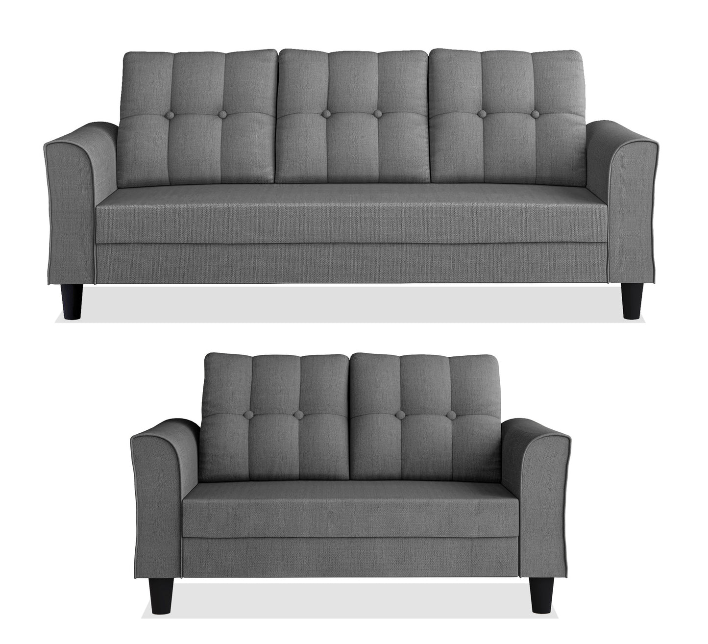 Adorn India Maddox Tufted 3+2 5 Seater Sofa Set (Grey)