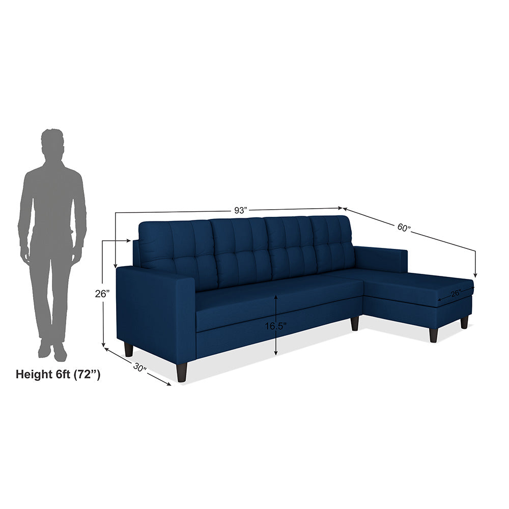 Adorn India Darcy L Shape 6 Seater Sofa Set (RHS) (Blue) (3 Year Warranty)