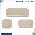Premium Luster Plus 3-2-1 Sofa Set | Velvet Suede Fabric | 3-Year Warranty | Color Beige with Golden Legs & Striped Pattern Cushion
