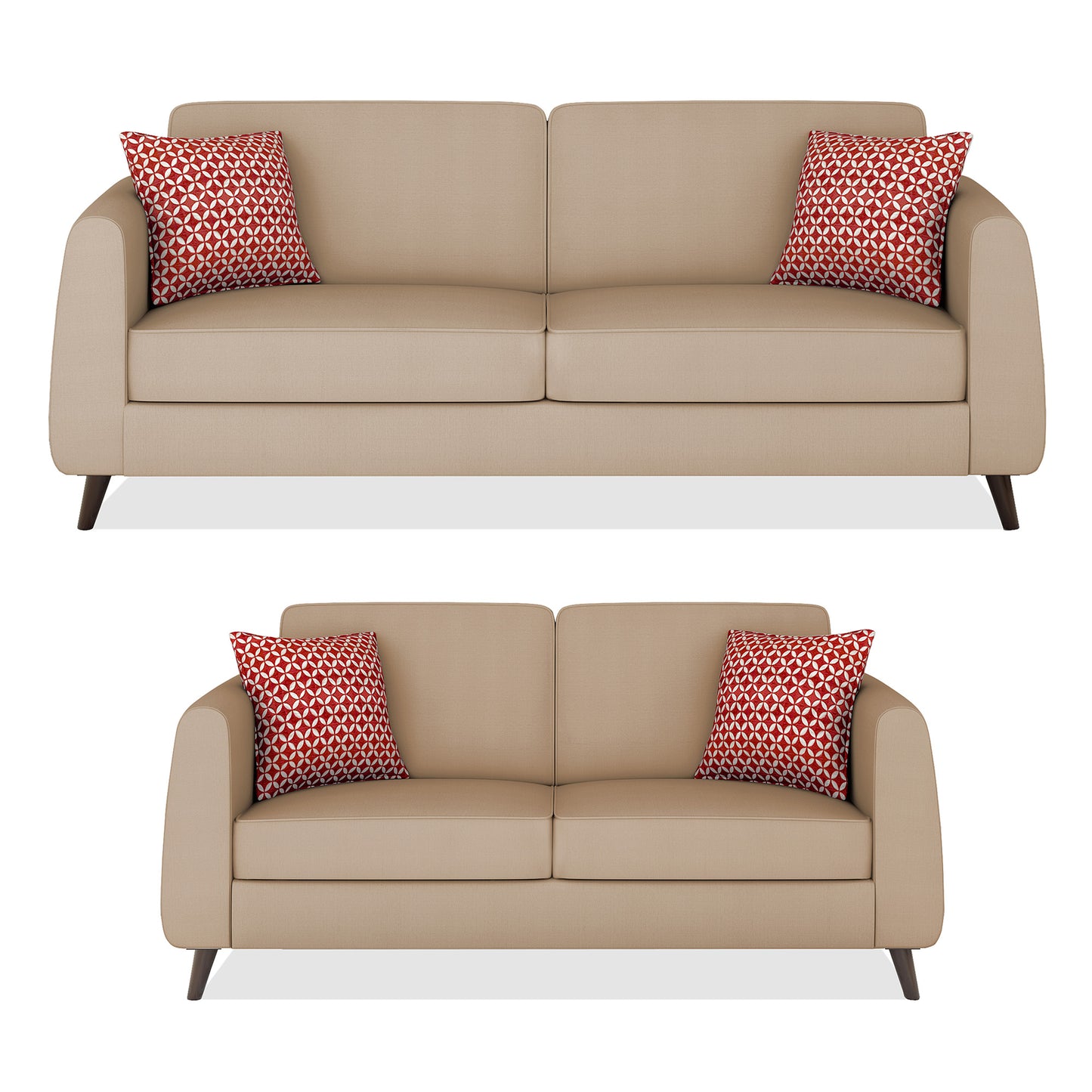 Adorn India Harlem 5 Seater 3+2 Fabric Sofa Set (Beige)
