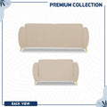 Adorn India Premium Luster Plus 3-2 Sofa Set | Velvet Suede Fabric | 3-Year Warranty | Color Beige with Golden Legs & Striped Pattern Cushion